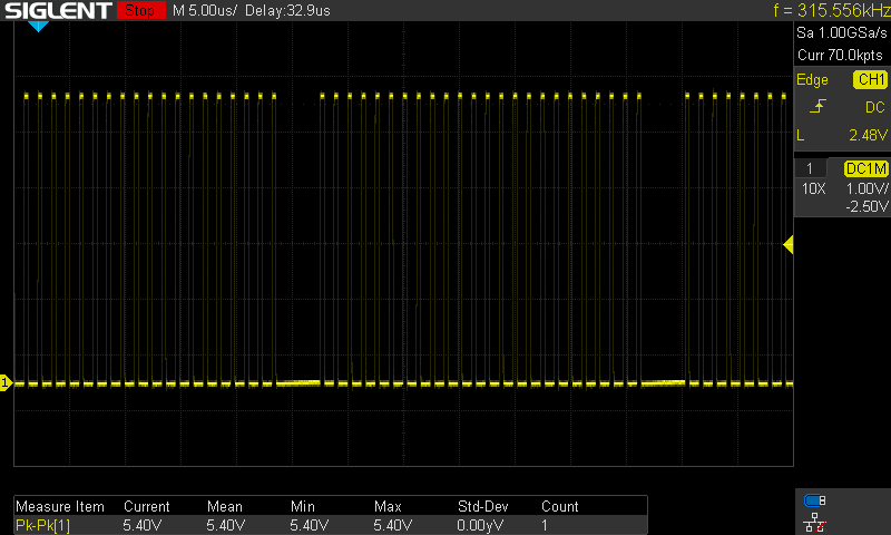Oscilliscope screenshot showing 5.4V peak to peak signals